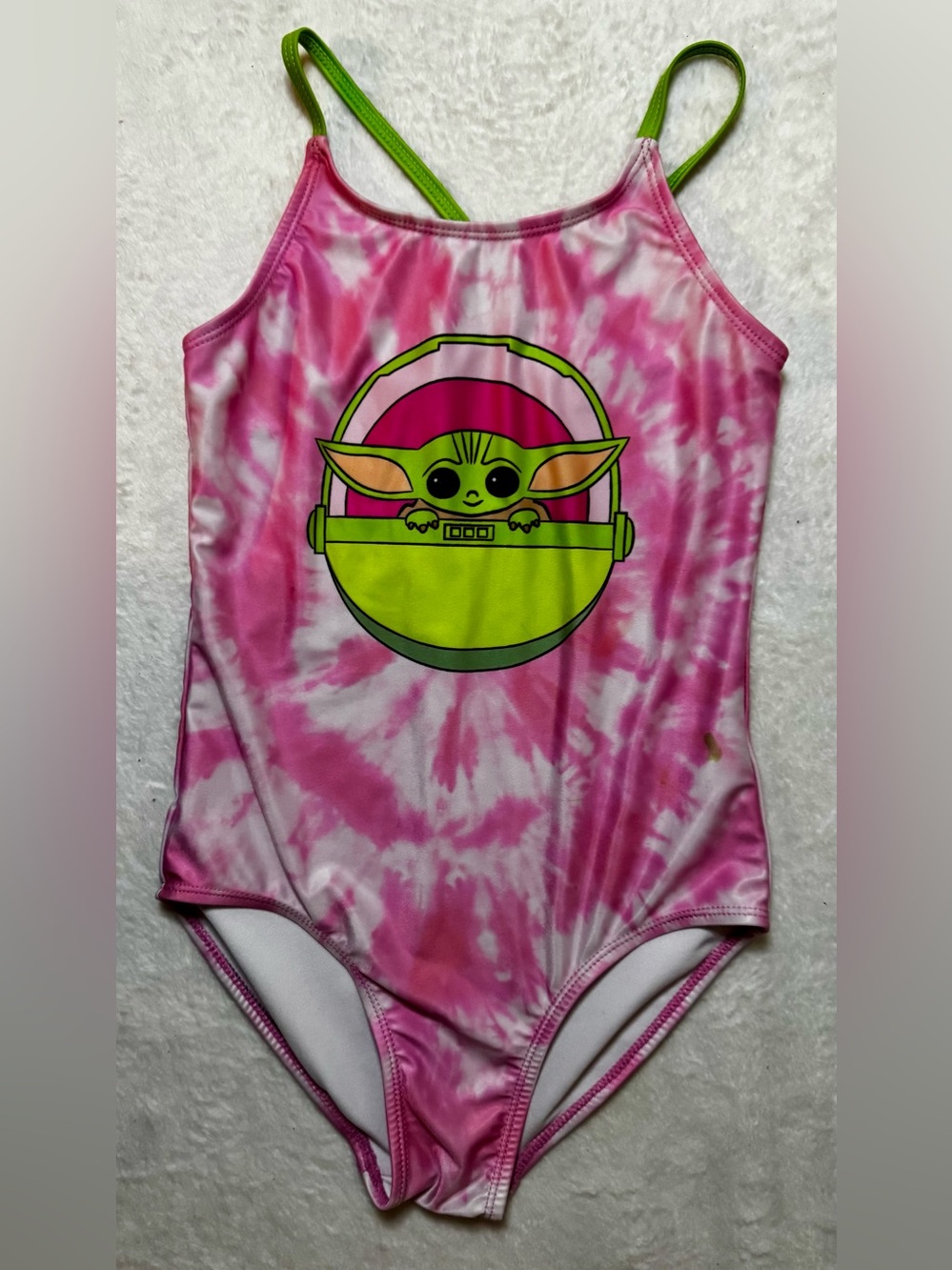 Disney Star Wars Grogu Girls Pink Tie-Dye One Piece Swimsuit size 7/8